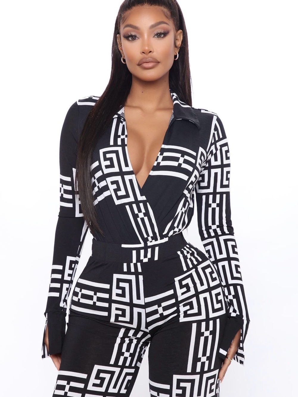 Black & White Geometric Wrap Jumpsuit